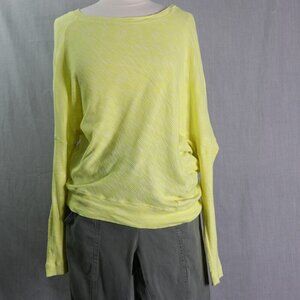 Anthropologie Waffle Knit Long Sleeve Top Drop Shoulder Asymmetrical Hem Tee M
